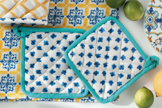 Set 2 Presine Fiore Blu 18×18 con Bordino Tiffany | Accessori Cucina Eleganti | Brandani