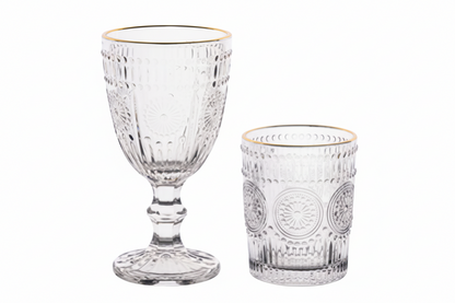 Set 12 Bicchieri e Calici Grace Filo Oro 330cc – Vetro Elegante Decorato