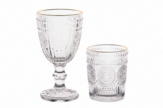 Set 12 Bicchieri e Calici Grace Filo Oro 330cc – Vetro Elegante Decorato