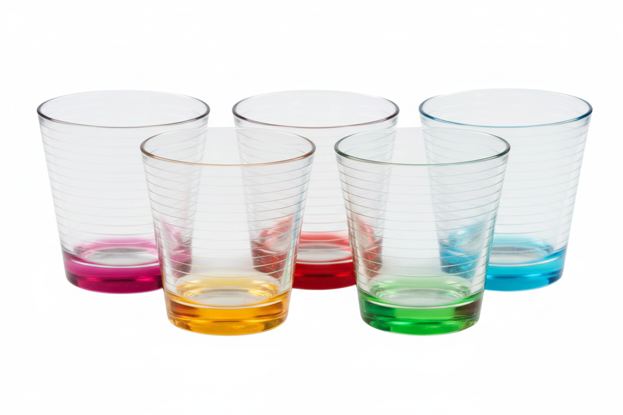 Set 6 Bicchieri Step 270 ml in Vetro – Basi Colorate Assortite