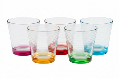 Set 6 Bicchieri Step 270 ml in Vetro – Basi Colorate Assortite