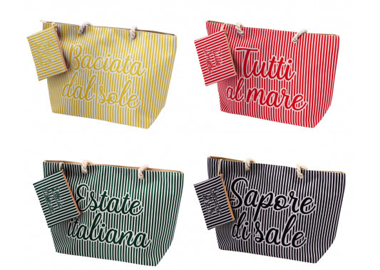 Borsa Mare in Tessuto con Pochette e Manici in Corda | Shopper Estate 58x38 cm