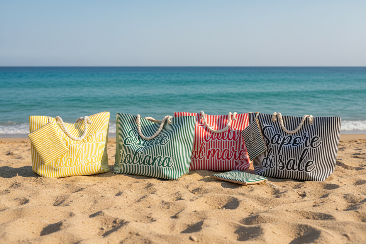 Borsa Mare in Tessuto con Pochette e Manici in Corda | Shopper Estate 58x38 cm