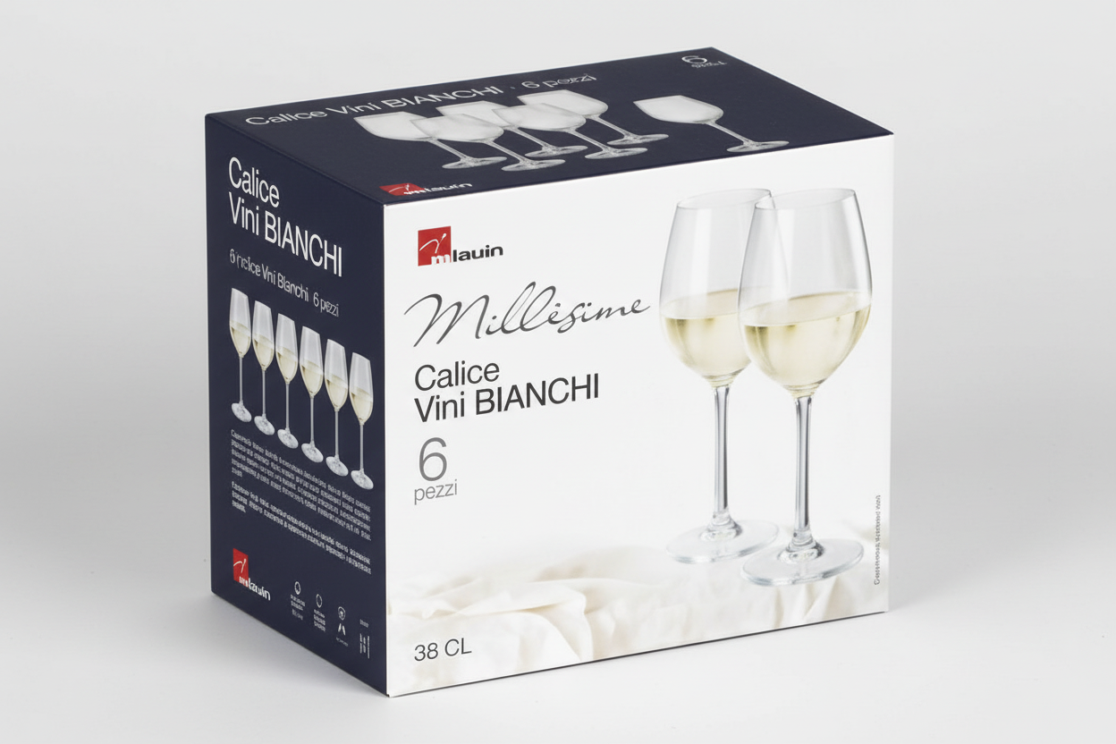 Set 6 Calici Vino Bianco 38cl Millésime – Bicchieri Eleganti in Vetro Trasparente
