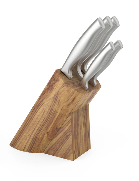 Ceppo in teak con 5 coltelli inox – set cucina professionale Brandani