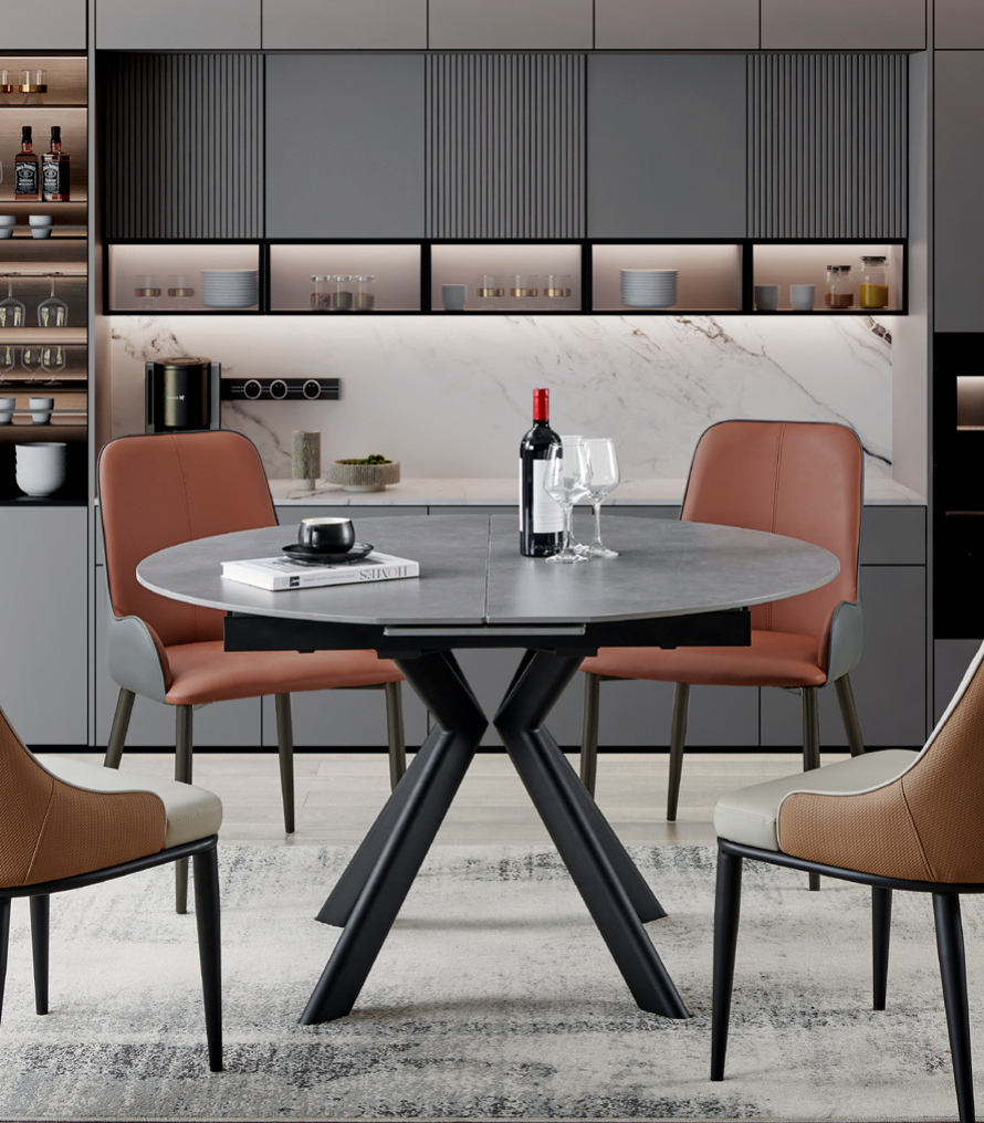 Tavolo rotondo allungabile Coltrane - top ceramica grigio lucido 120-150 cm