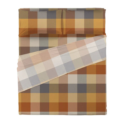 Completo Letto Amaury Brandy – Lenzuola Stampate Singolo, Piazza e Mezza, Matrimoniale (Ocra/Beige)