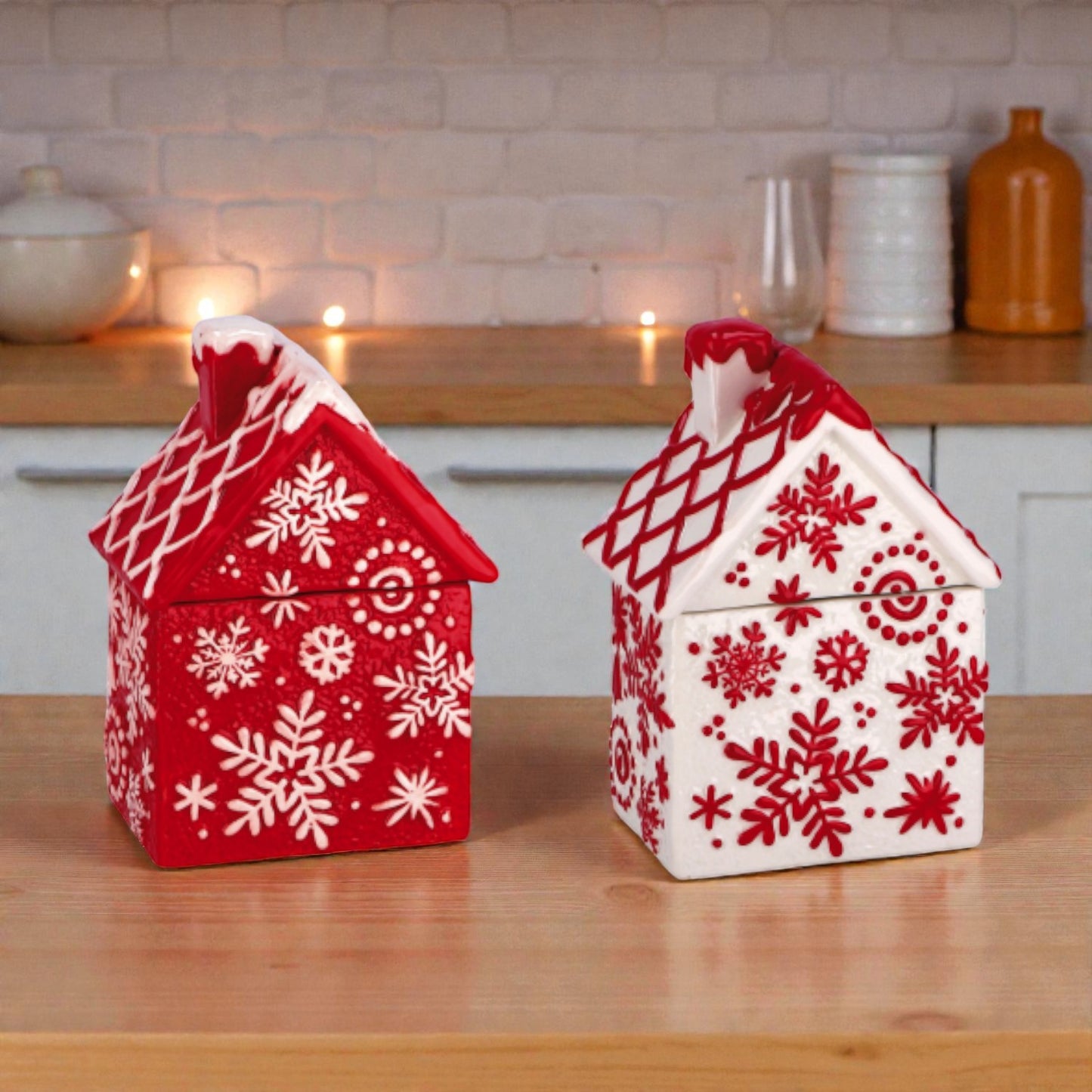 Scatola Contenitore Casetta Pan di Zenzero Natalizia in Ceramica