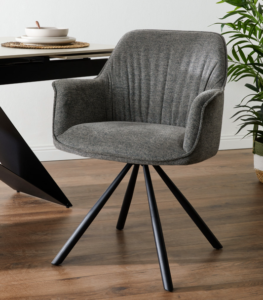 Set 2 Poltroncine Girevoli Dafne in Tessuto con Gambe in Metallo