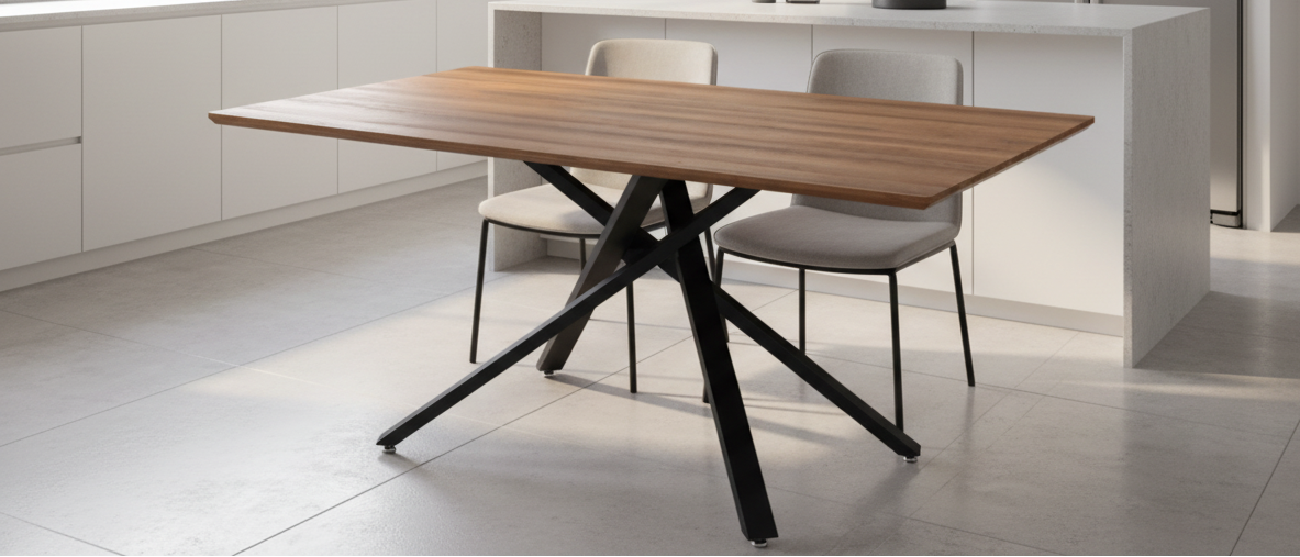 Tavolo Rettangolare Jasper 160x90 cm con Piano Effetto Legno e Gambe in Metallo Regolabili