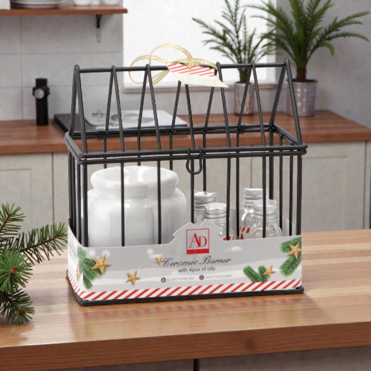 Kit candele brucia oli essenziali, ambientato in una casa accogliente e festiva.