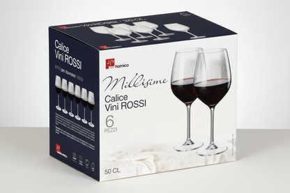 Set 6 Calici Vino Rosso 50cl Millésime – Bicchieri Eleganti in Vetro Trasparente