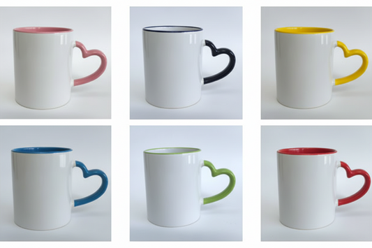 Mug Alessia4 in Porcellana 350 ml – Manico a Cuore, Colori Assortiti