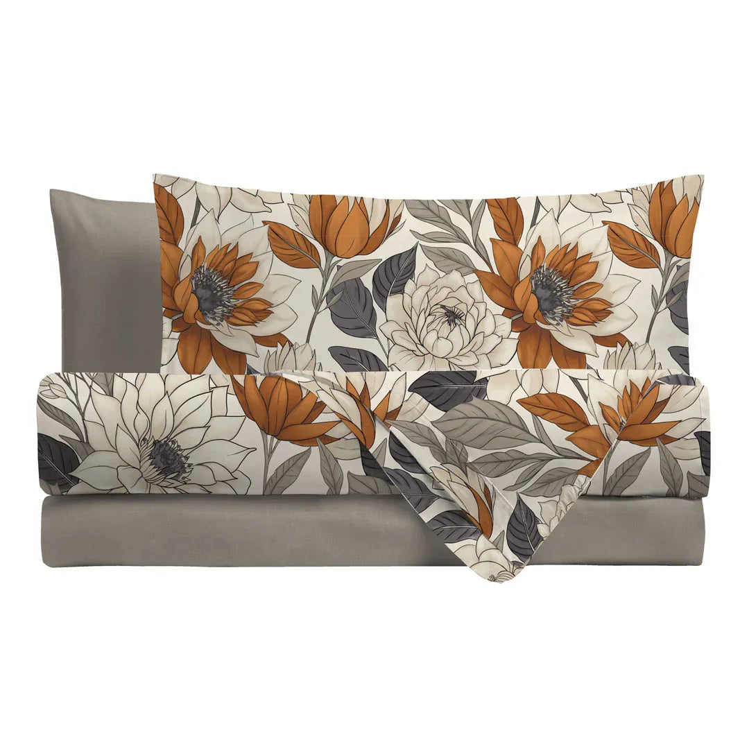 Completo Letto Colette Brandy – Singolo, Piazza e Mezza, Matrimoniale (Beige / Grigio Scuro)