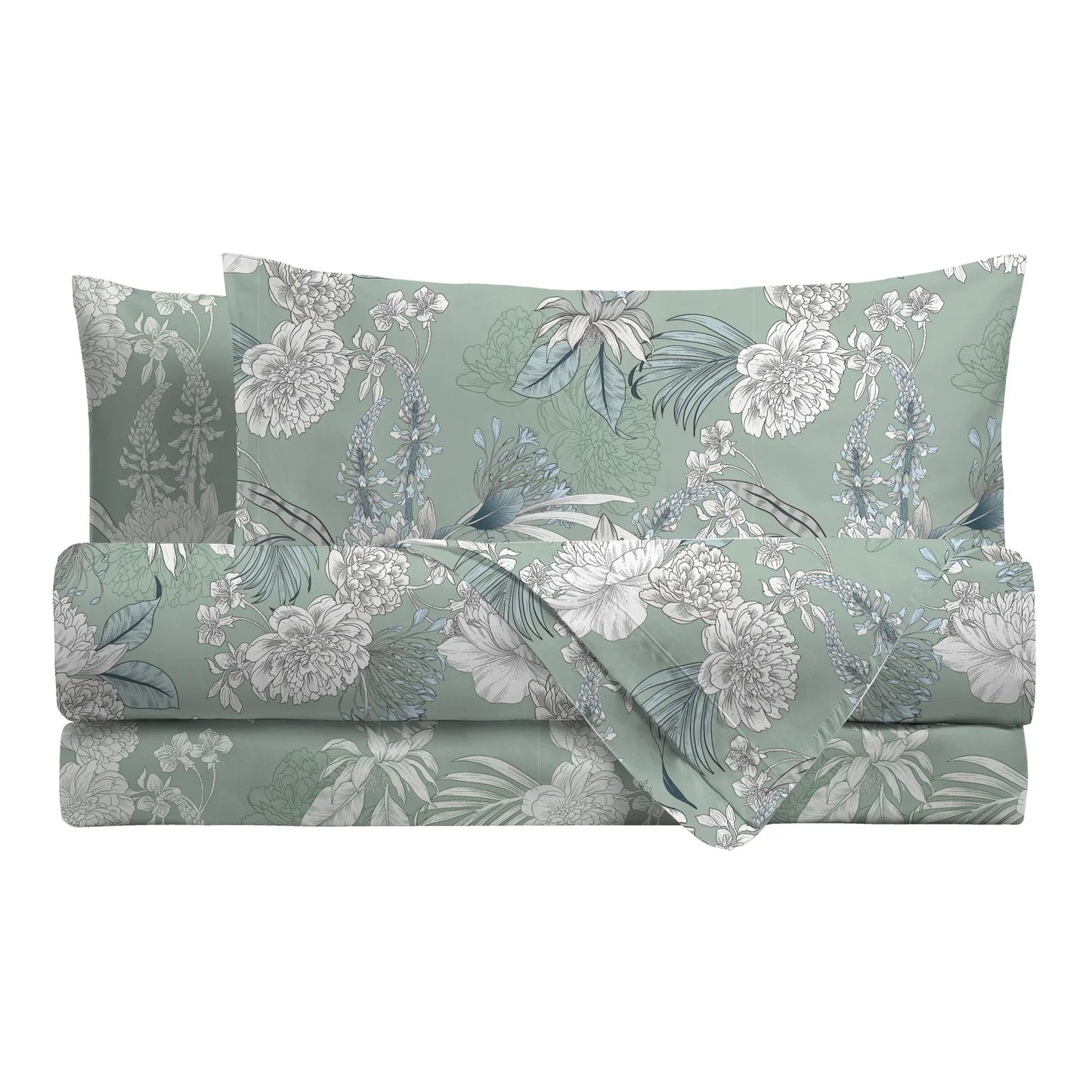 Completo Letto Ellis Absinthe – Singolo, Piazza e Mezza, Matrimoniale (Verde / Grigio)