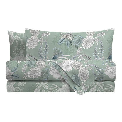 Completo Letto Ellis Absinthe – Singolo, Piazza e Mezza, Matrimoniale (Verde / Grigio)