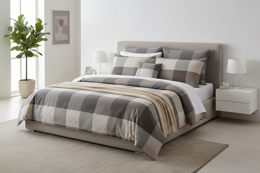 Completo Letto Amaury Brandy – Lenzuola Stampate Singolo, Piazza e Mezza, Matrimoniale (Ocra/Beige)