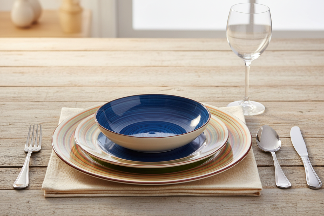 Servizio Piatti in Ceramica “Ilary” 18 Pezzi – Colori Assortiti