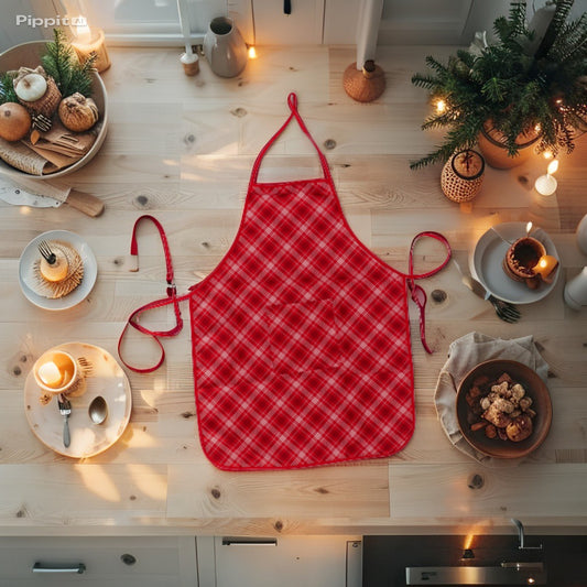 Grembiule Antimacchia Natalizio in Tessuto "Melin" - Rosso - 3 Decorazioni assortite