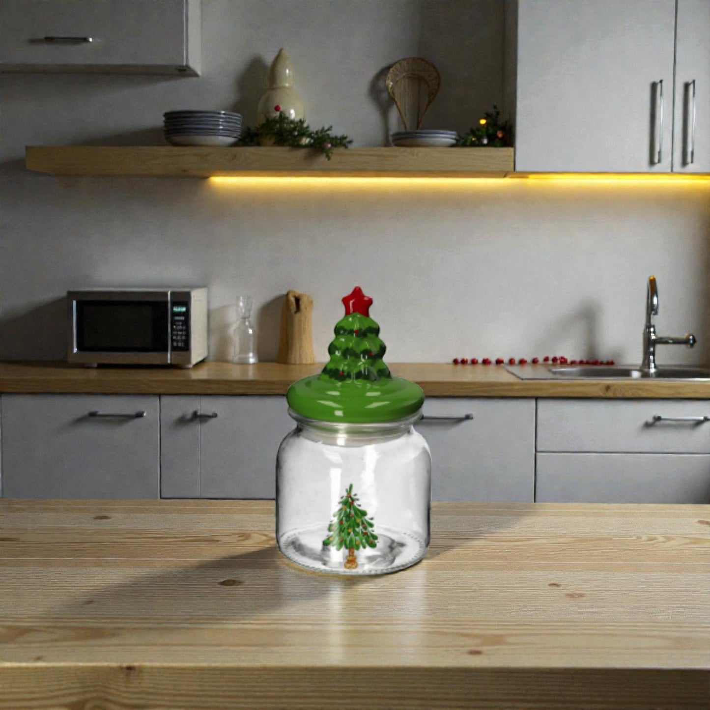 Barattolo di Natale in Vetro con Coperchio in Ceramica 3 Decori e Dimensioni