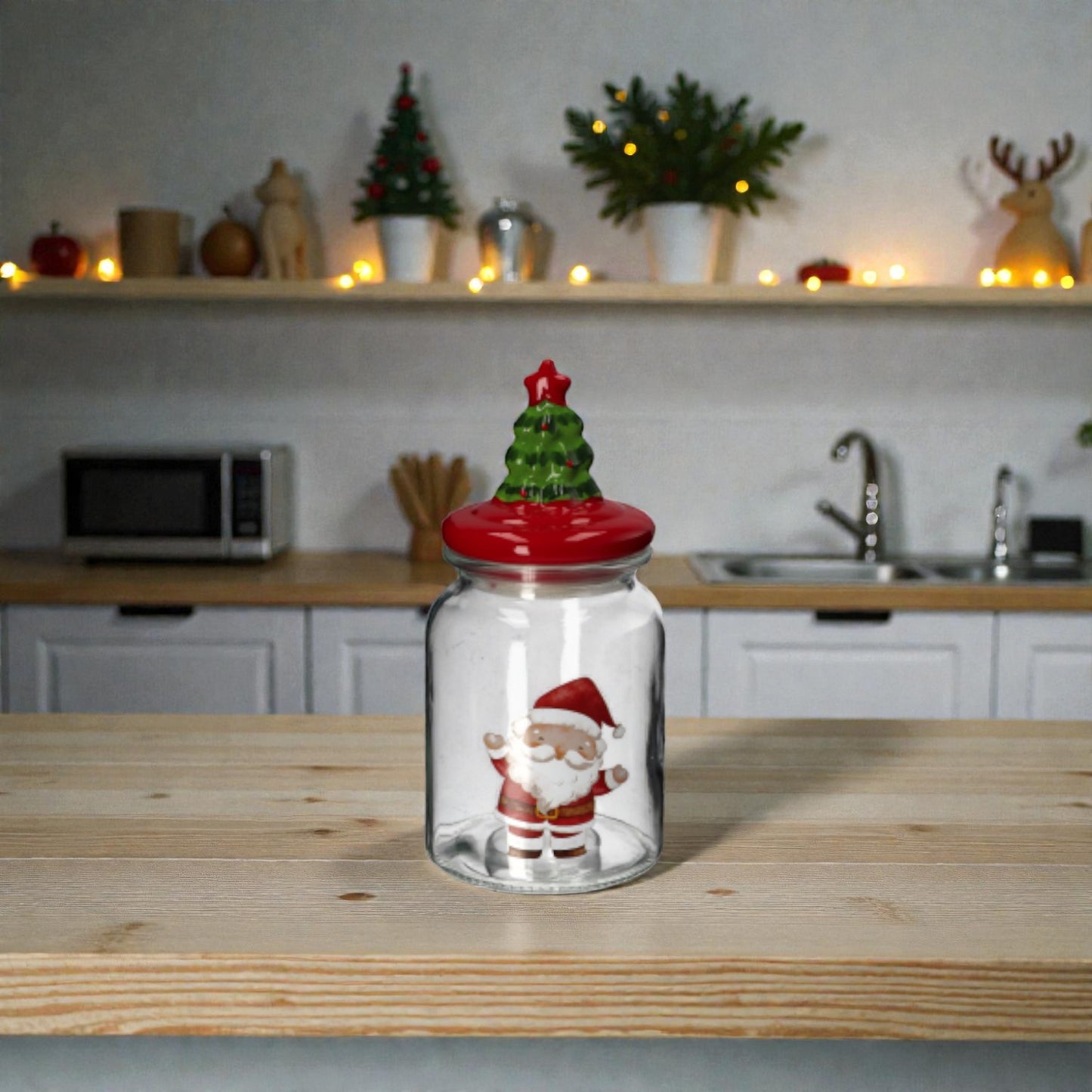 Barattolo di Natale in Vetro con Coperchio in Ceramica 3 Decori e Dimensioni