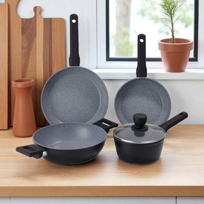 5-Piece Marble Effect Cookware Set - Non-Stick - Two-Color Handles