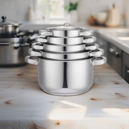 Batteria Pentole "Alessia"-  5 Casseruole in Acciaio Inox - Manico Singolo o Doppio