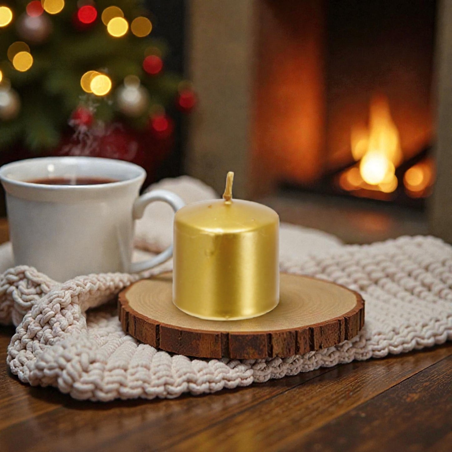 Candela Cilindro Natale Oro Diametro 5 x Altezza 5,5 cm