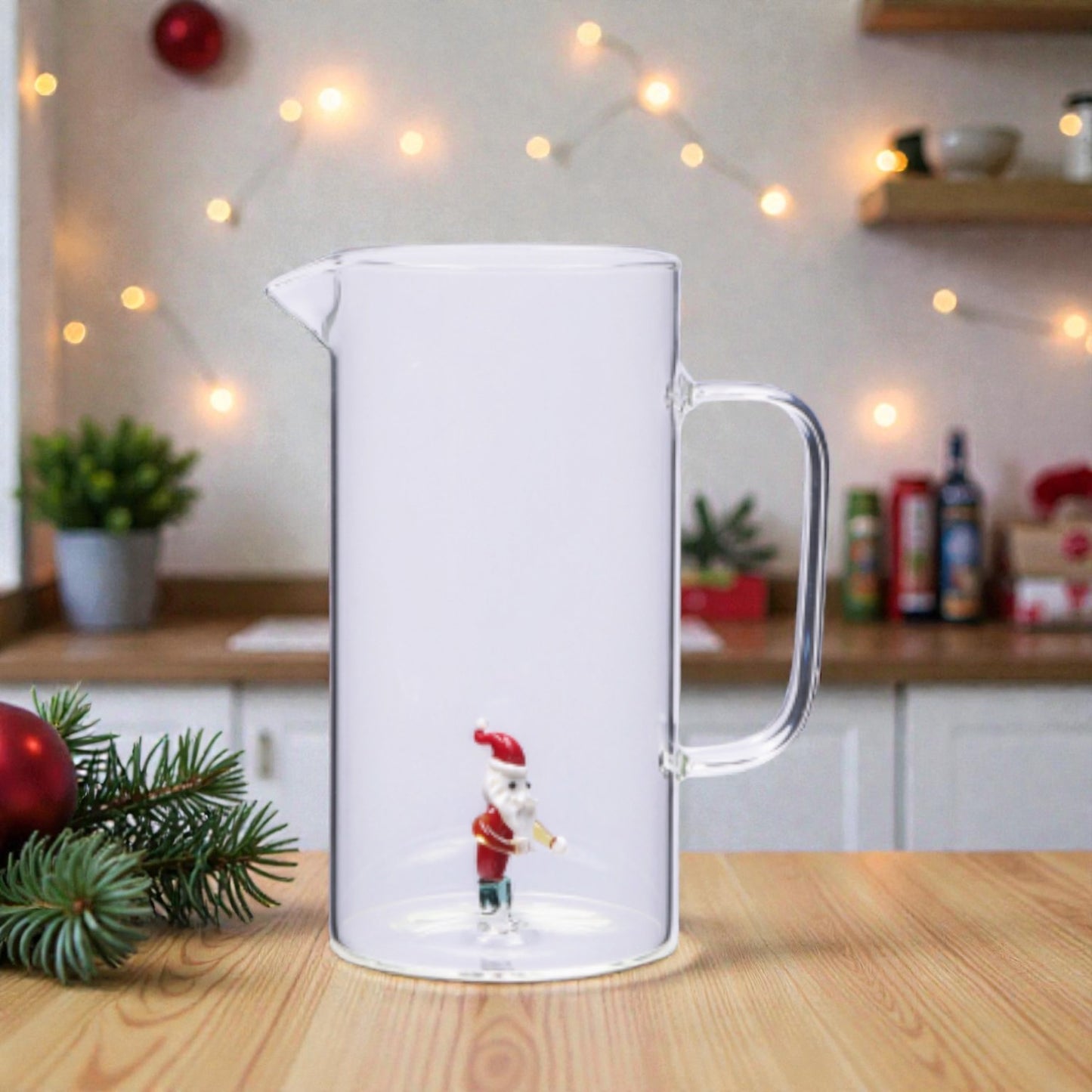 Caraffa Natale in Vetro con Figura 3D - Capacità 1,2 Litri - 6 Modelli assortiti