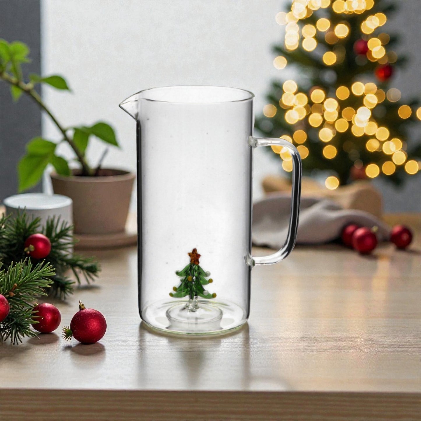 Caraffa di Natale in Vetro con Figura 3D - Capacità 1,2 L