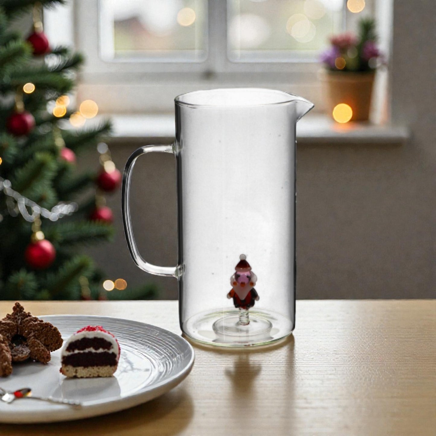 Caraffa di Natale in Vetro con Figura 3D - Capacità 1,2 L