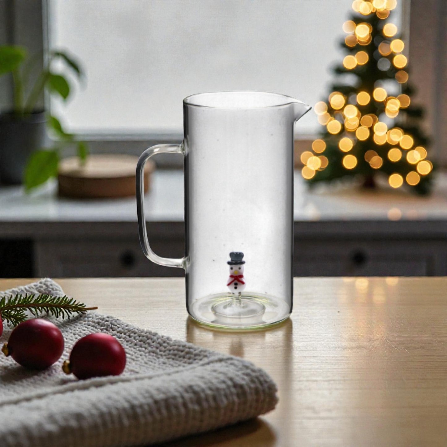 Caraffa di Natale in Vetro con Figura 3D - Capacità 1,2 L