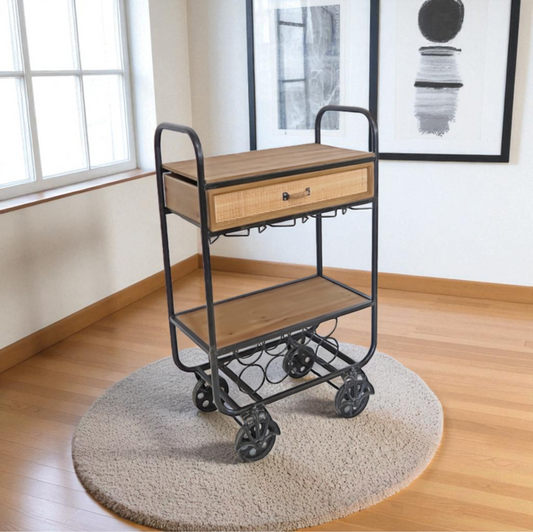 Carrello Bar in Ferro e Legno con Cassetto