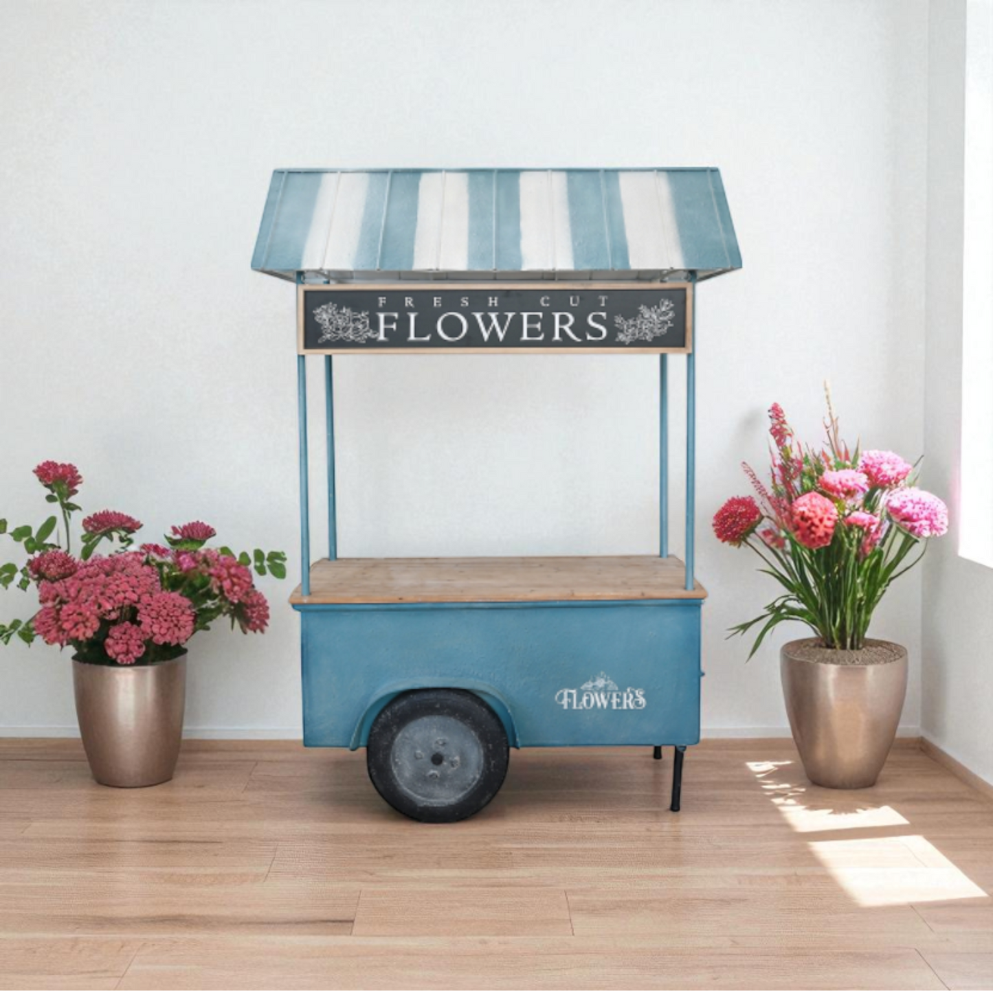 Carretto in Ferro con Anta e Ripiano in Legno – cm 134 x 74 x h. 187 – Azzurro – Rosa