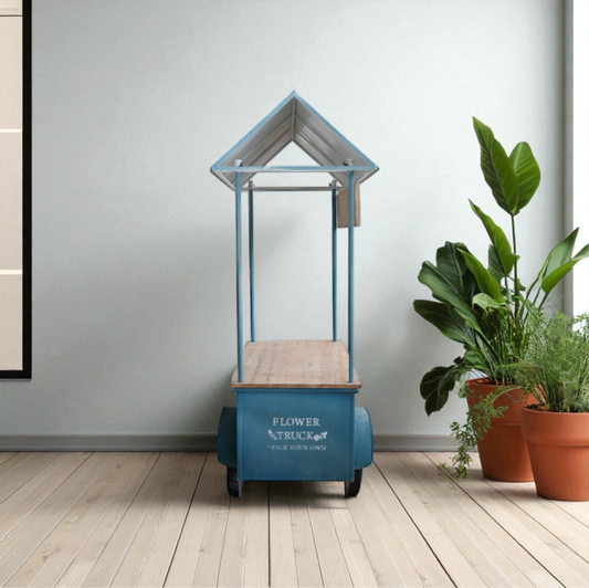 Carretto in Ferro con Anta e Ripiano in Legno – cm 134 x 74 x h. 187 – Azzurro – Rosa