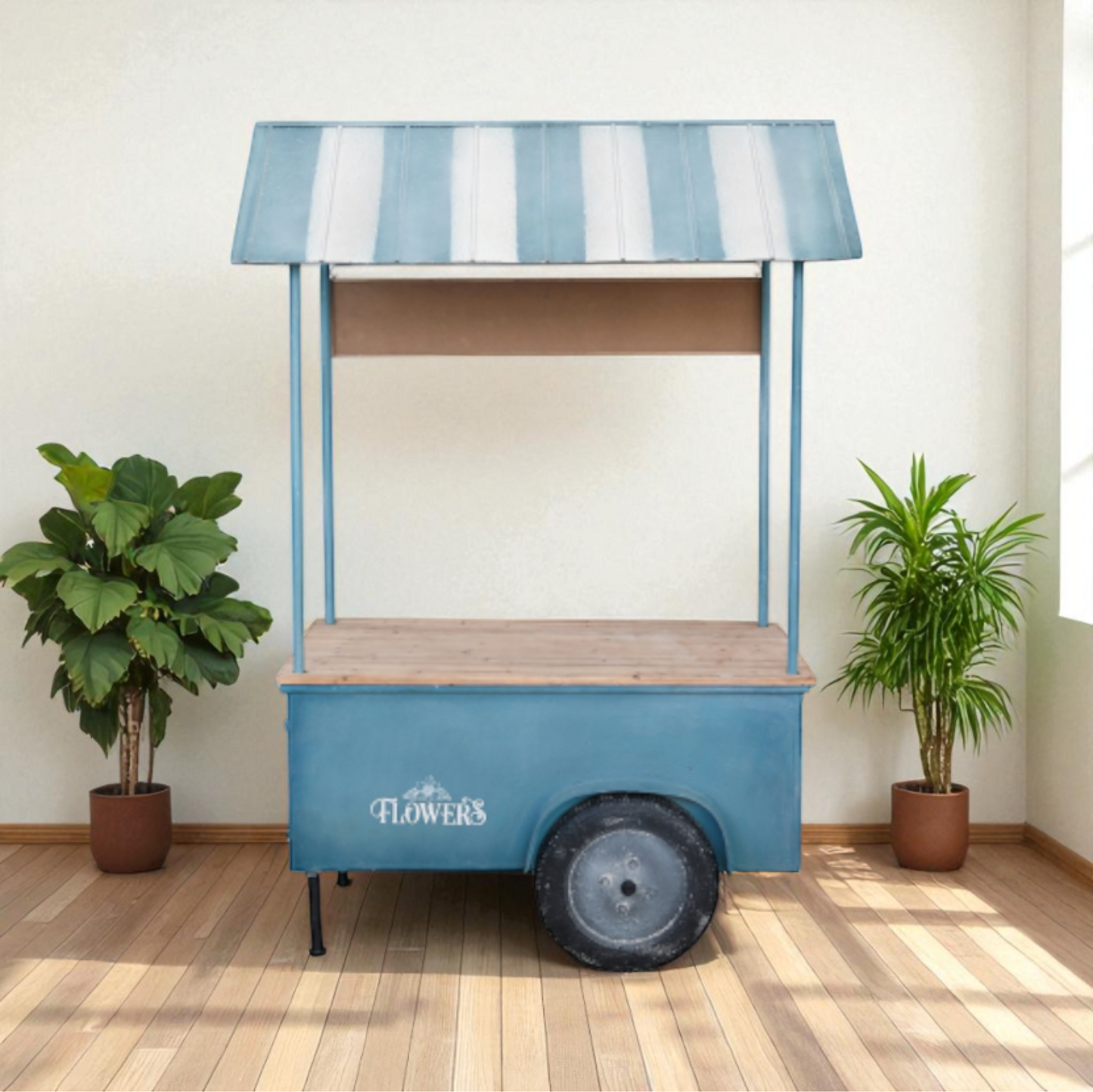 Carretto in Ferro con Anta e Ripiano in Legno – cm 134 x 74 x h. 187 – Azzurro – Rosa