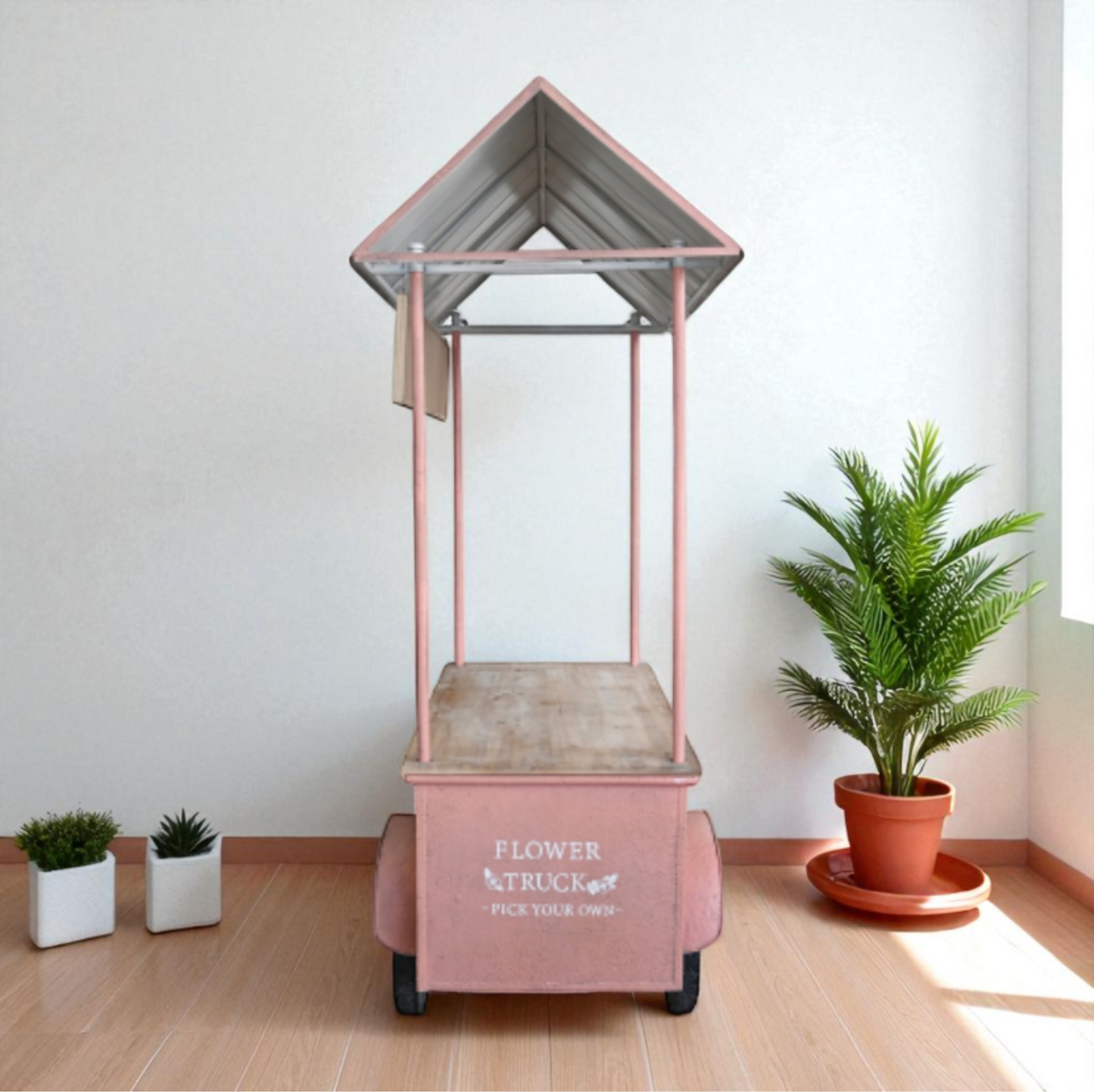 Carretto in Ferro con Anta e Ripiano in Legno – cm 134 x 74 x h. 187 – Azzurro – Rosa