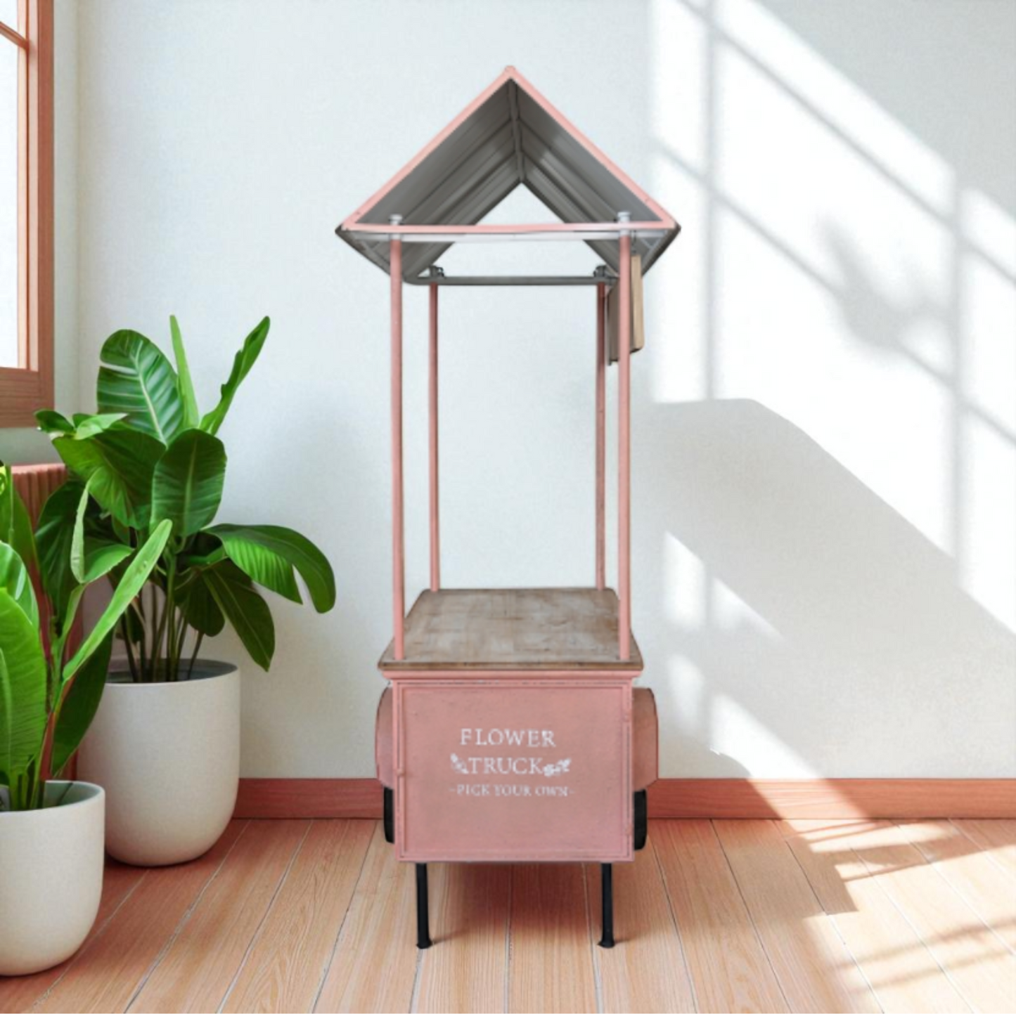 Carretto in Ferro con Anta e Ripiano in Legno – cm 134 x 74 x h. 187 – Azzurro – Rosa