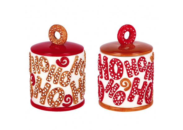 Contenitore Scatola Natalizia in Ceramica Cilindrica - Scritta "HO HO HO"