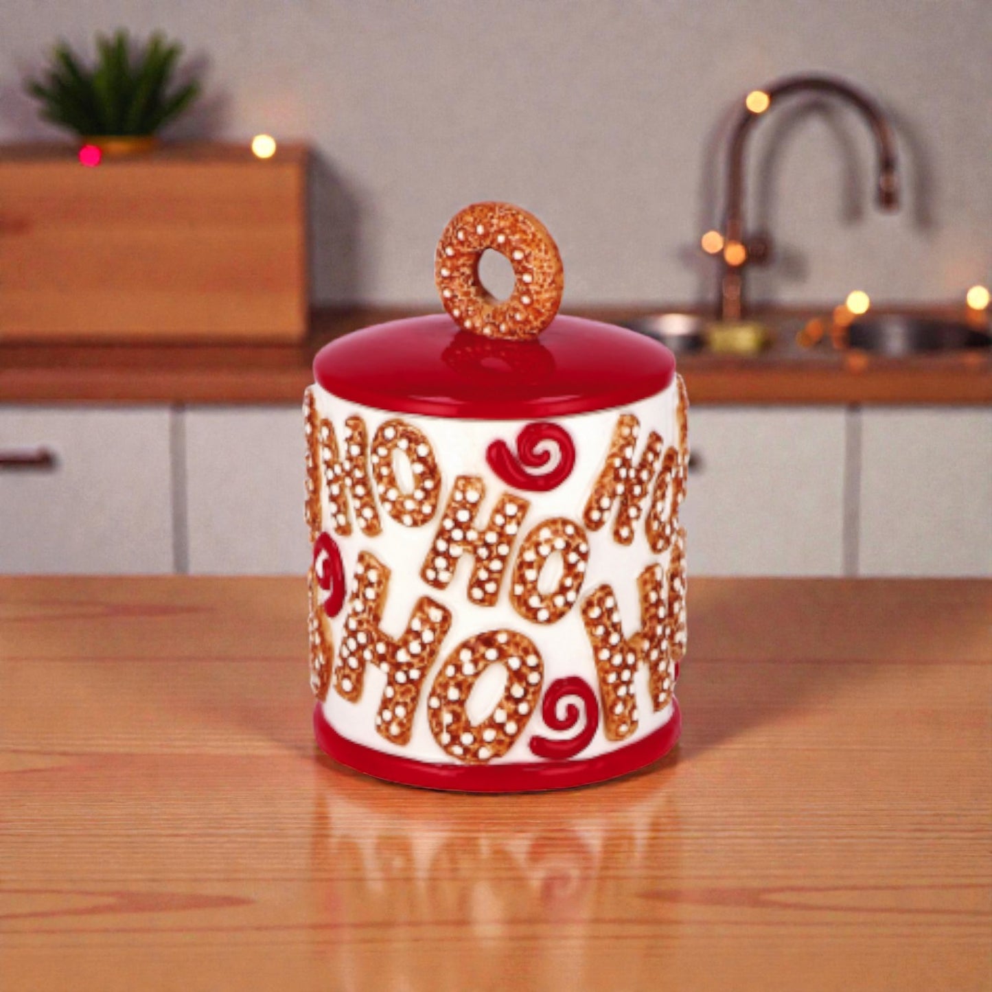 Contenitore Scatola Natalizia in Ceramica Cilindrica - Scritta "HO HO HO"