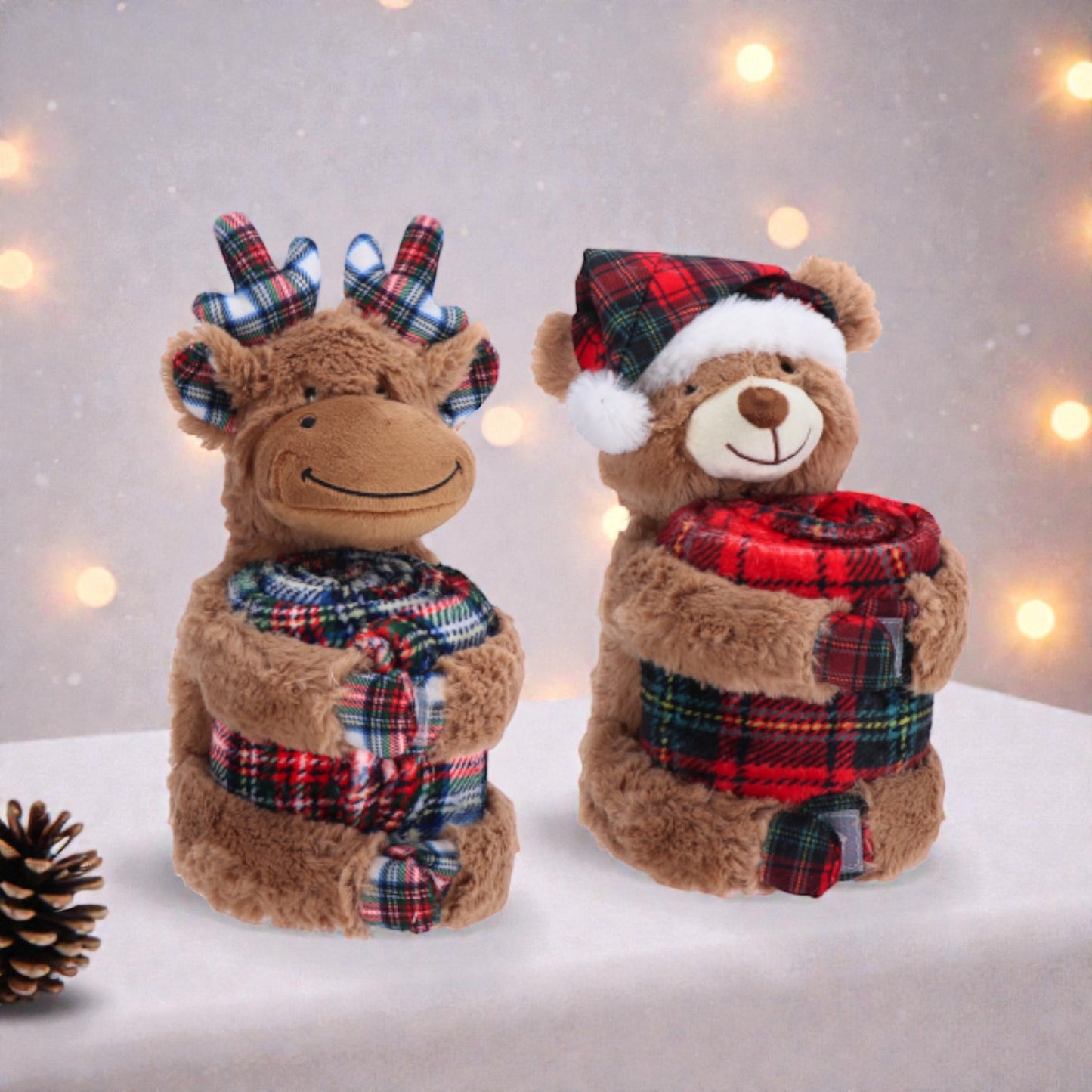 Set peluche renna e orsacchiotto di natale coperta plaid abbinata di natale.
