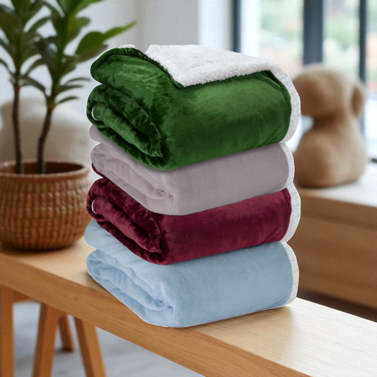 Coperta Flannel Sherpa Tinta Unita - 100% Poliestere -  Dimensioni 150x200 cm, 120x160 cm