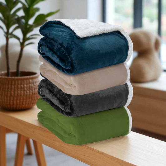 Coperta Flannel Sherpa Tinta Unita - 100% Poliestere -  Dimensioni 150x200 cm, 120x160 cm