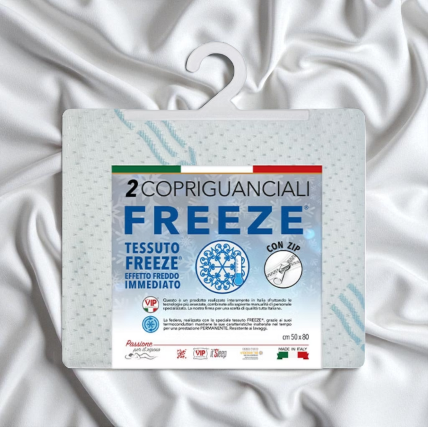 Coppia Copriguanciale Freeze in tessuto rinfrescante con zip – 50×80 cm