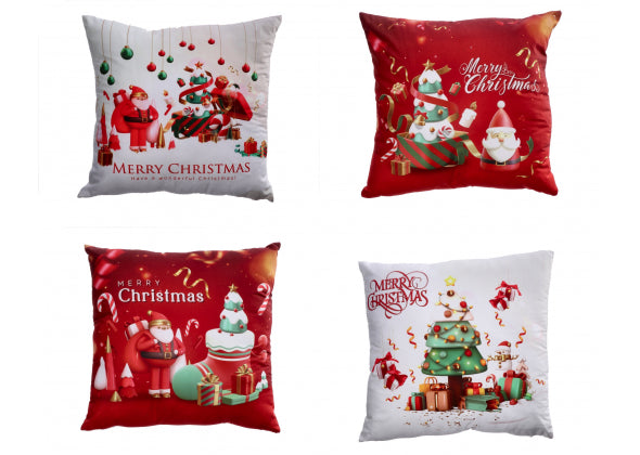 Cuscino in Tessuto Natale - Decori Babbo Natale e Albero di Natale 45x45 cm - Rosso - Bianco