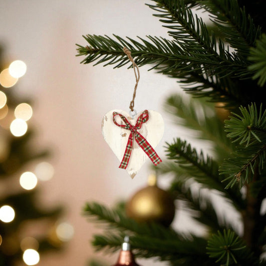 Decorazione Natalizia in Legno a Forma di Cuore - 2 Colori Assortiti