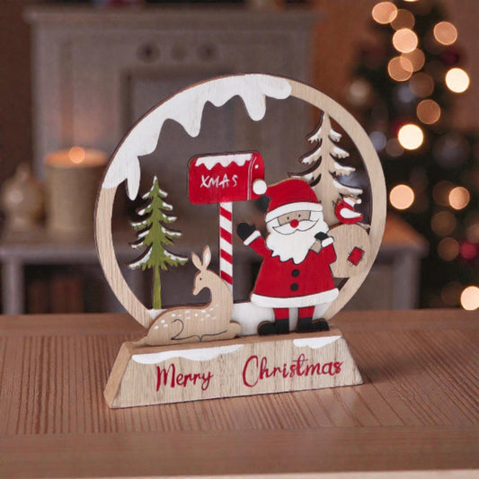 Decorazione di natale in mdf ambientata in una casa accogliente a natale.