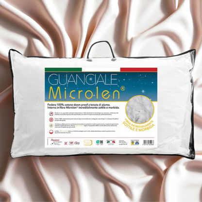 Guanciale Microlen in Fibra Effetto Piuma con Federa in Percalle di Cotone – 50×80 cm