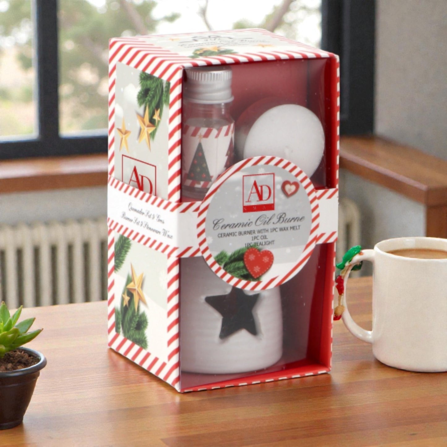 Kit candele brucia oli essenziali, ambientato in una casa accogliente e festiva.