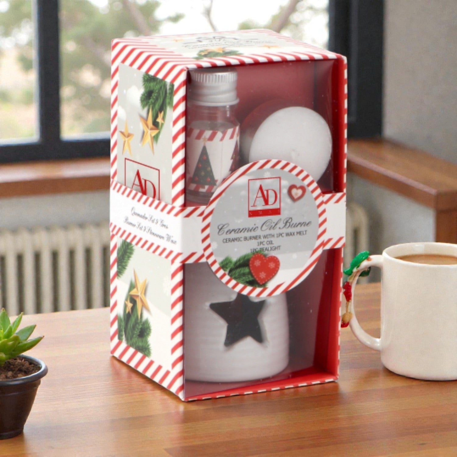 Kit candele brucia oli essenziali, ambientato in una casa accogliente e festiva.